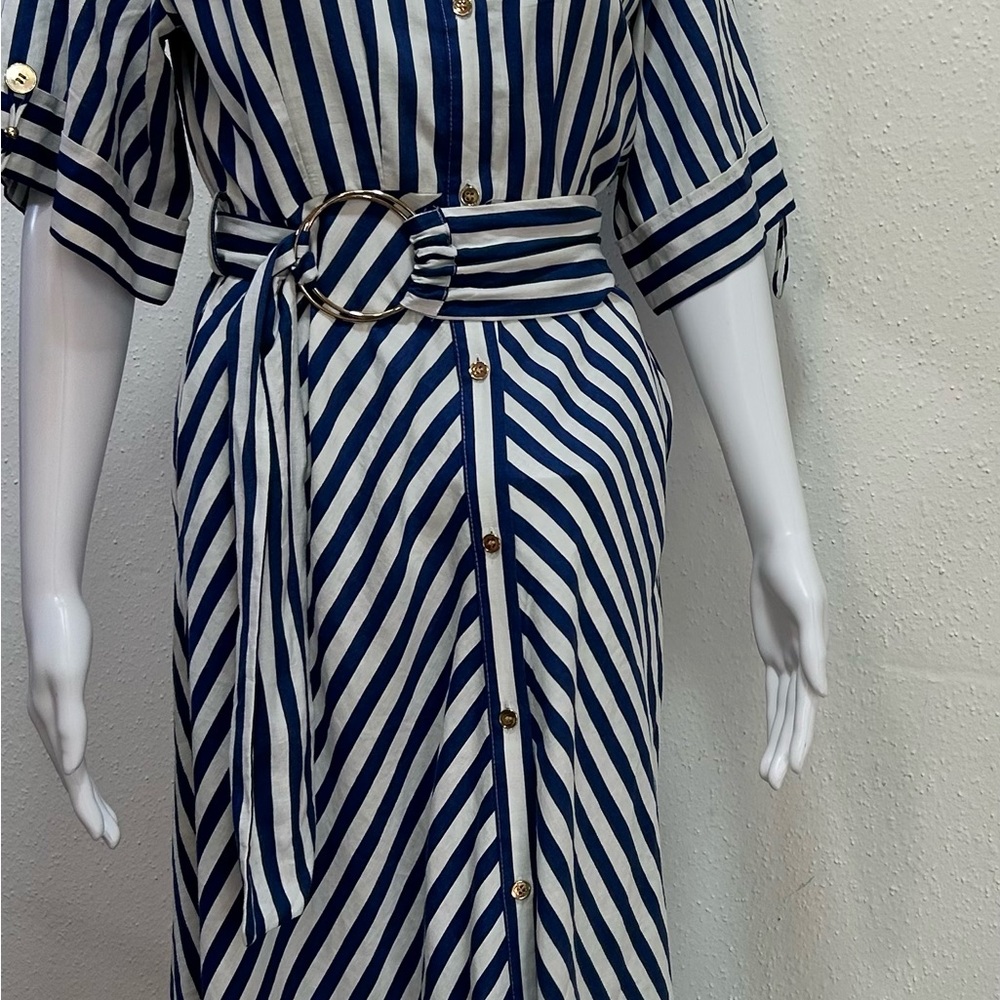 Zara Blue and White Striped Midi Dress - Picture 4 of 10
